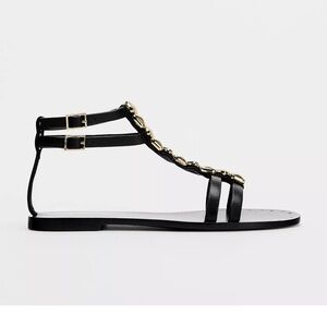 Zara Black and Gold Chain Flats